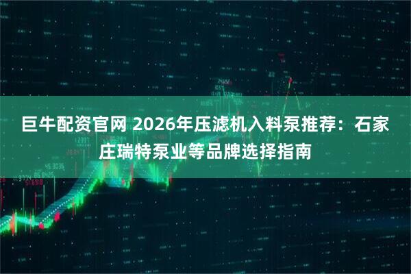 巨牛配资官网 2026年压滤机入料泵推荐：石家庄瑞特泵业等品牌选择指南